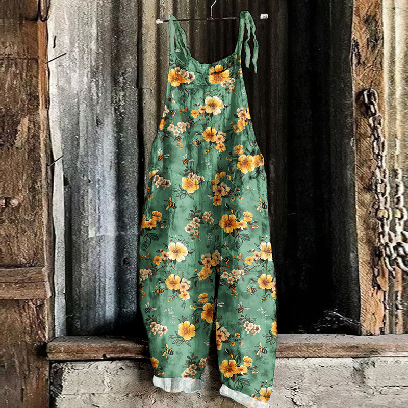 Bees and Flowers Art Print Casual Jumpsuit