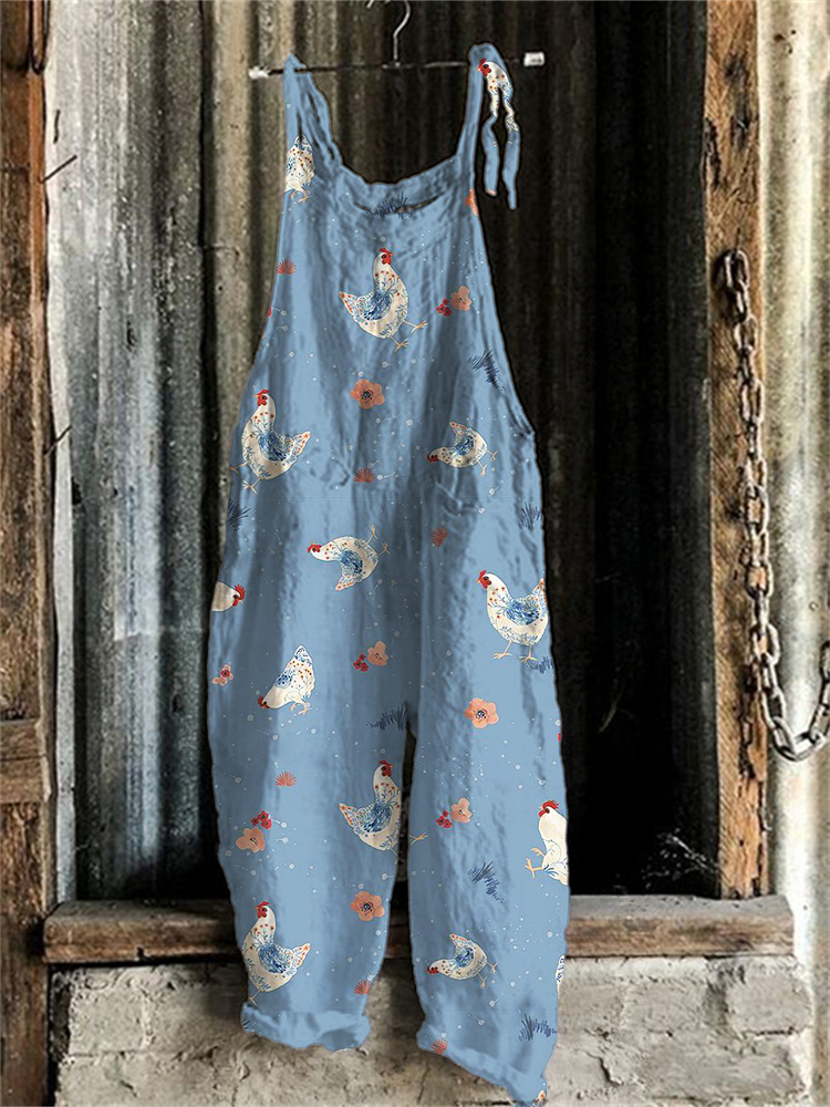 Farm Chicken Floral Linen Blend Jumpsuit