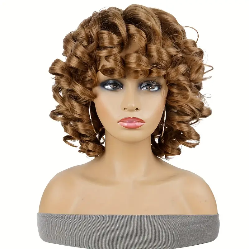 afro curly wigs with bangs big blonde wigs for women light brown short wigs black synthetic hair natural wigs 12 inch details 1