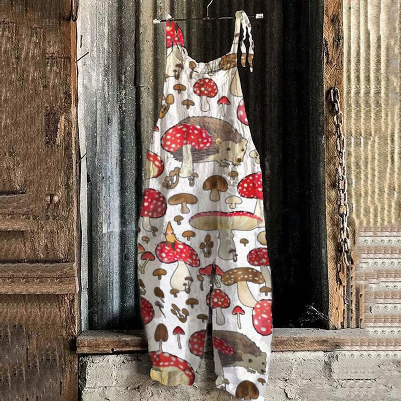 Women's Hedgehog Print Loose Casual Jumpsuit