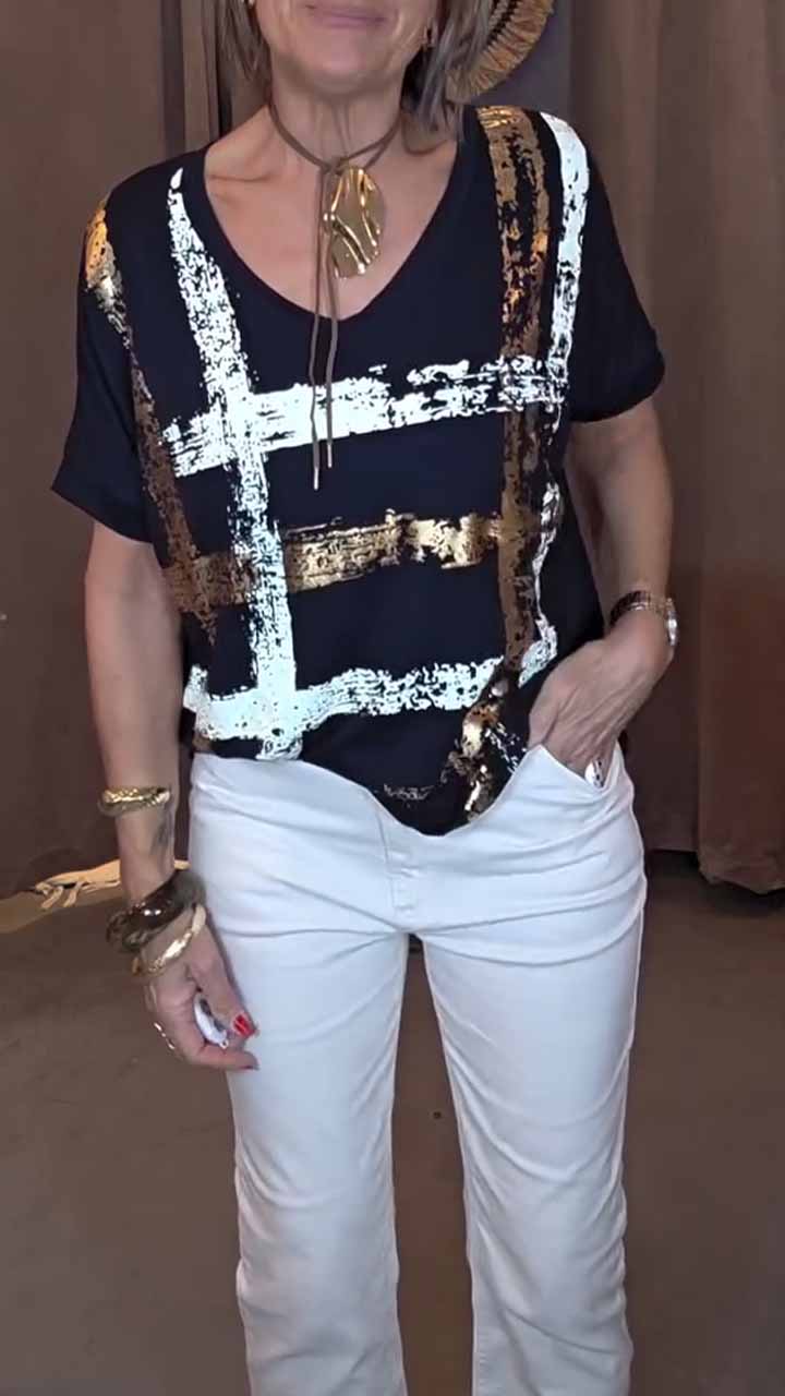 Women’s Abstract Metallic Brushstroke Print T-shirt pants set