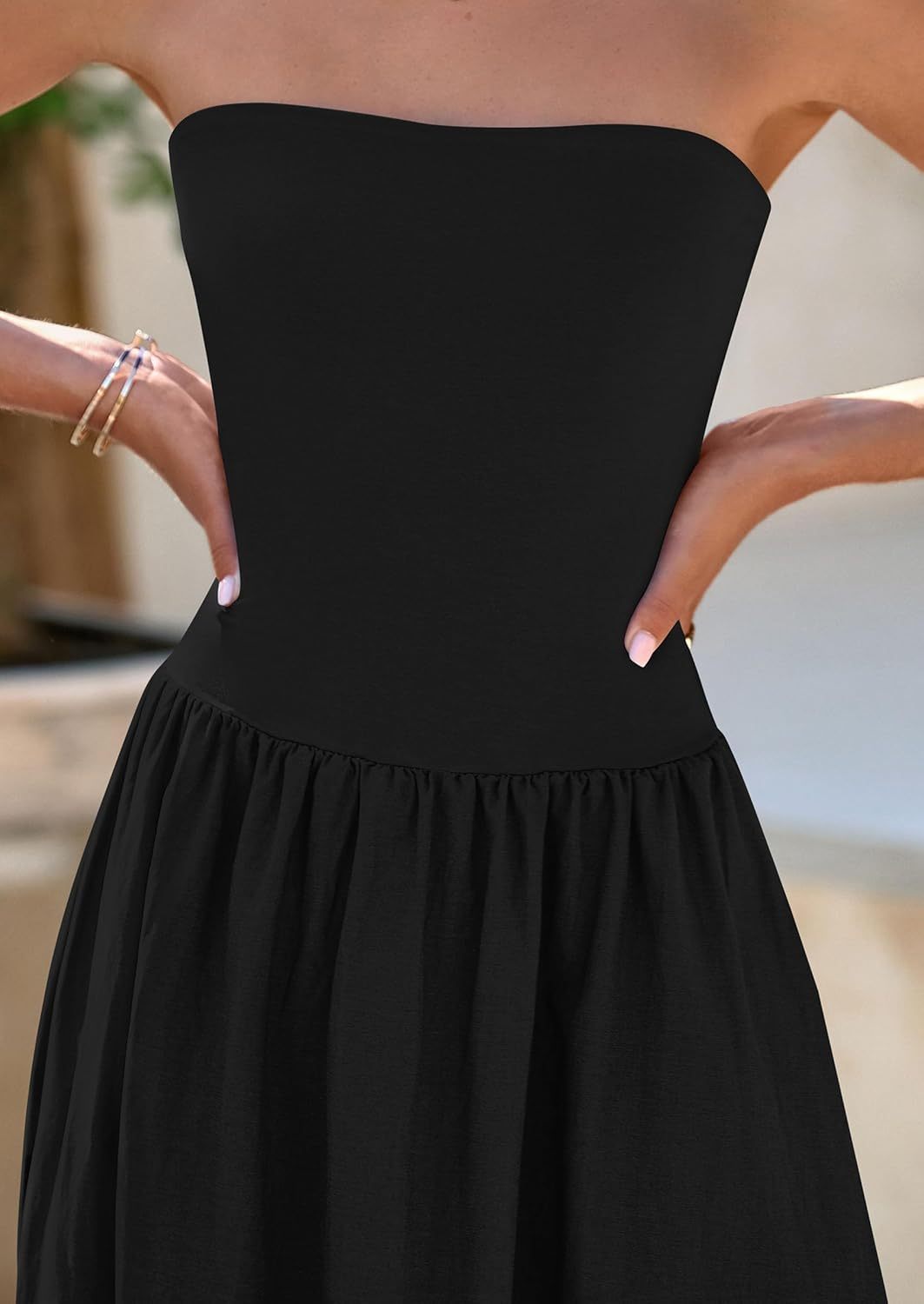 Women's 2025 Spring Strapless Maxi Dresses Patchwork Long Flowy Pockets Elegant Going Out Summer Tube Top Dress