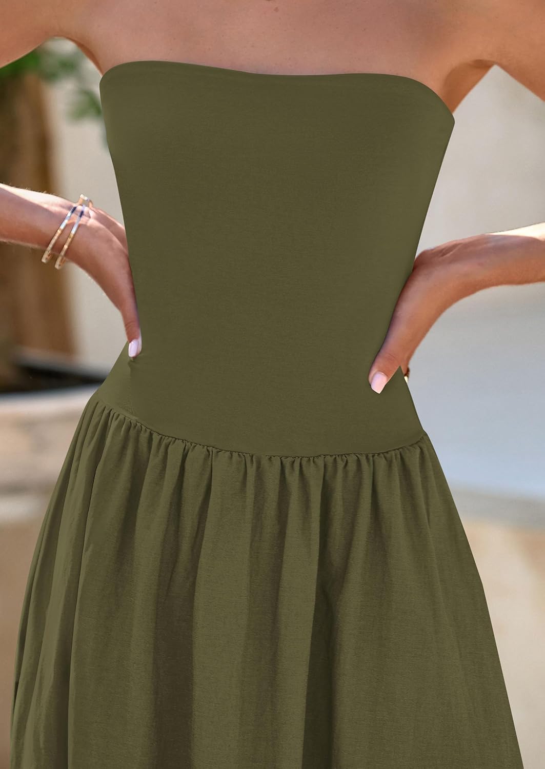 Women's 2025 Spring Strapless Maxi Dresses Patchwork Long Flowy Pockets Elegant Going Out Summer Tube Top Dress