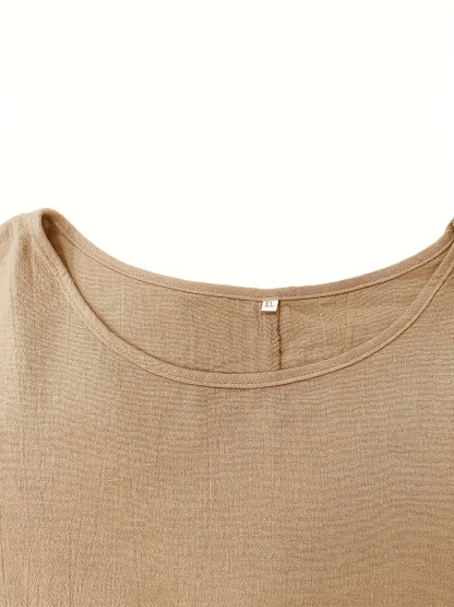 Plus Size Casual Outfits Set, Women's Plus Solid Round Neck Long Sleeve Top & Wide Leg Pants With Pockets Outfits Two Piece Set