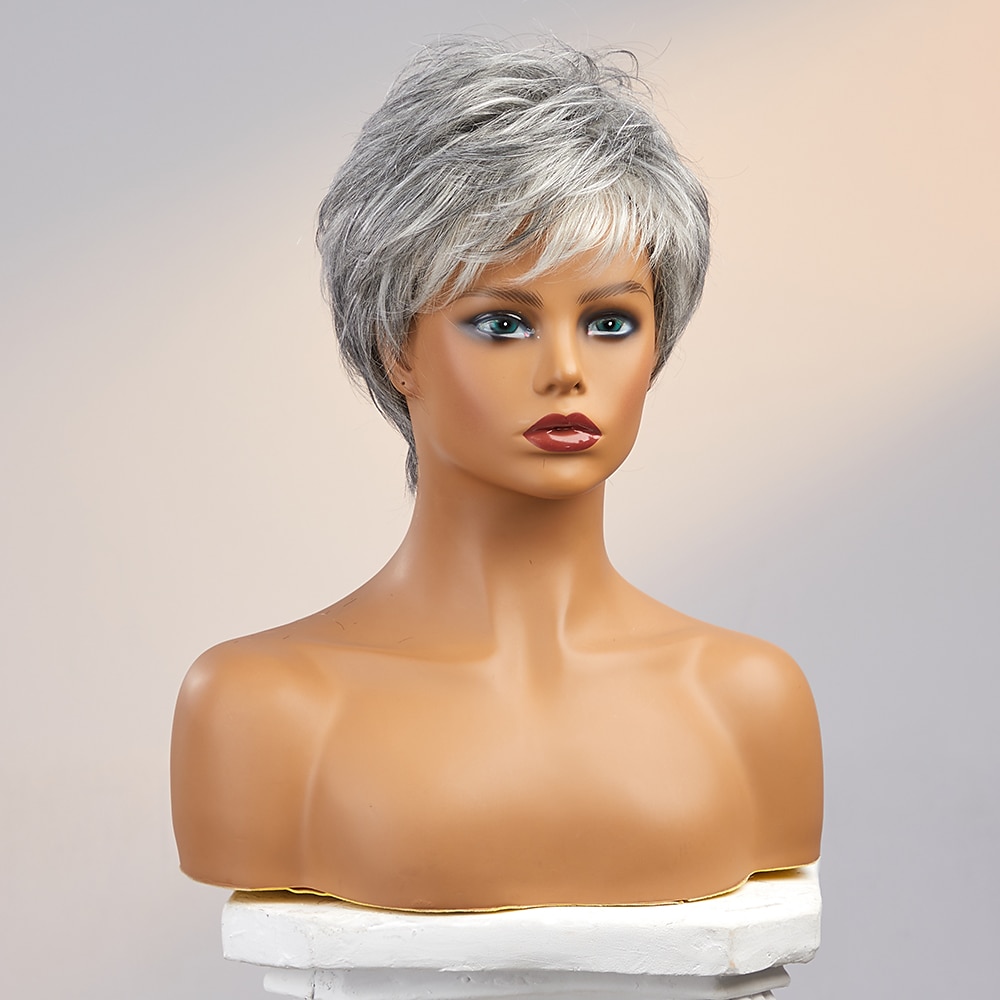 Human Hair Wig Short Straight With Bangs Dark Gray Soft Party Women Capless Brazilian Hair Women's Grey 8 inch Party / Evening Daily Daily Wear 2024 - $61.99 –P4