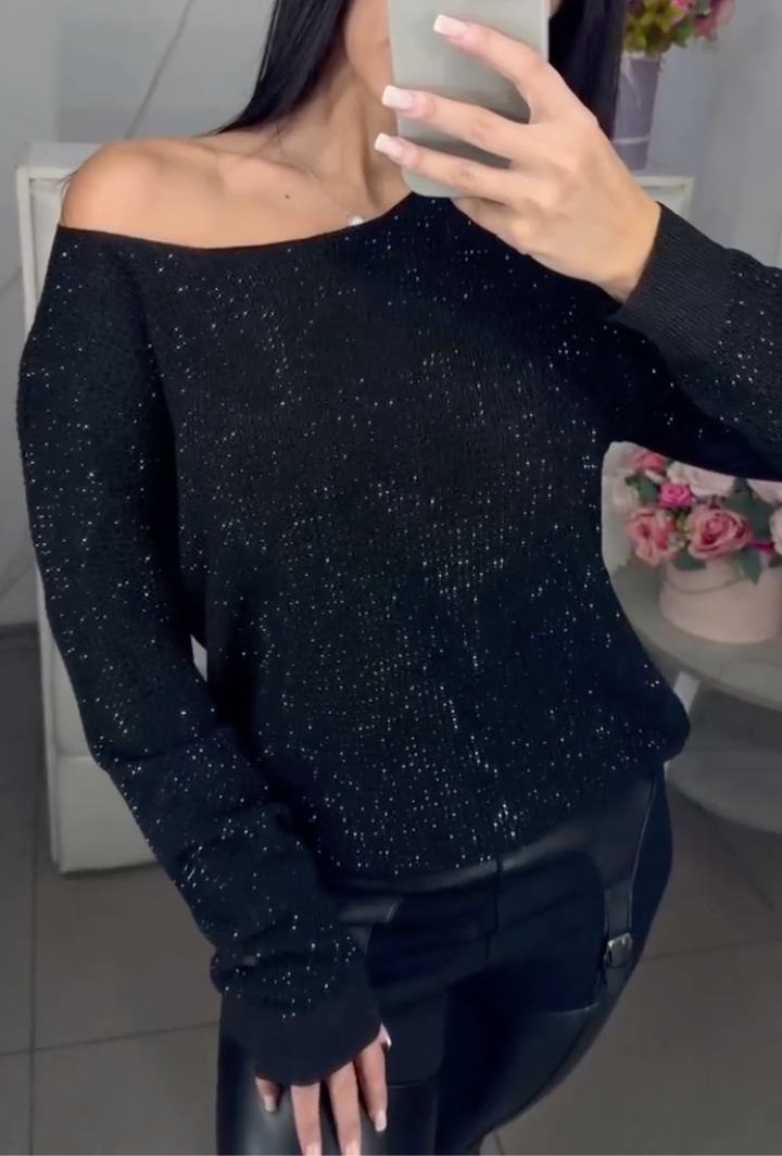 Women's V-neck Casual Top with Hotfix Rhinestones