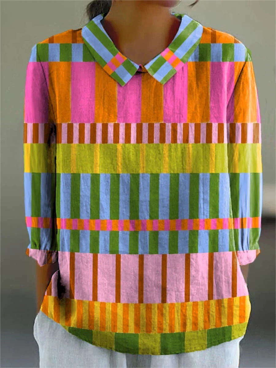 Women's Vintage Abstract Geometry Art Print Casual Cotton And Linen 3/