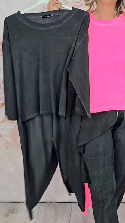 Women's Crew Neck Long Top with Asymmetrical Slits