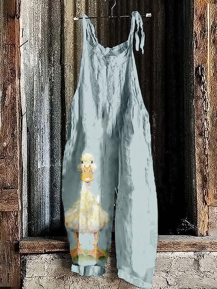 Cute Duck Art Linen Blend Comfy Jumpsuit