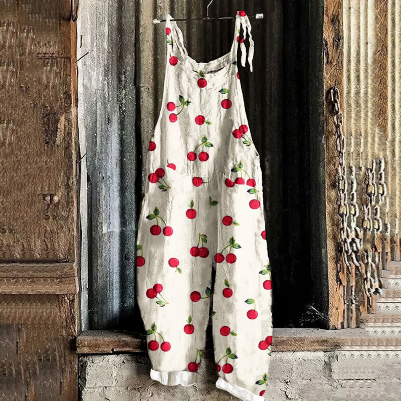 Vintage Farm Cherry Loose Casual Jumpsuit