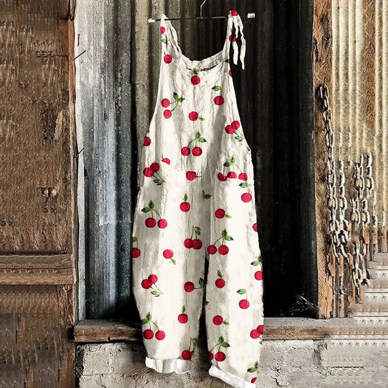 Vintage Farm Cherry Loose Casual Jumpsuit