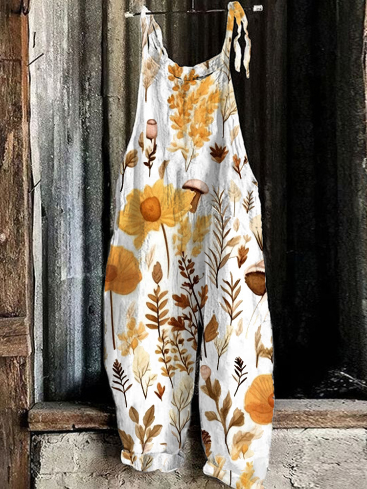 Farm Style Plant Print Casual Jumpsuit