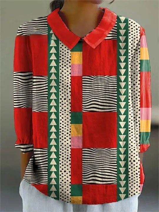 Women's Bright Colorful Geometric Art Print Casual Cotton And Linen 3/