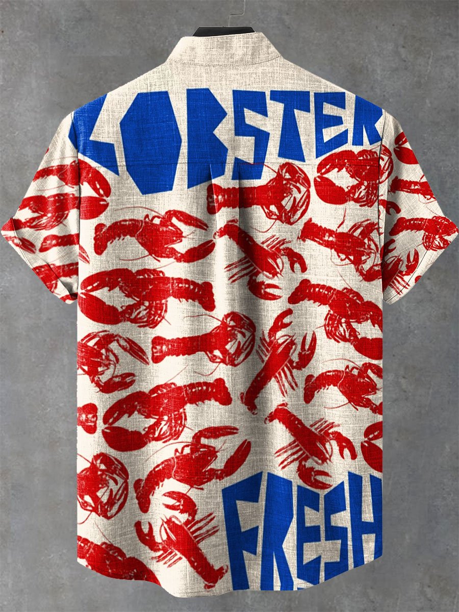 Vintage Lobster Art Print Casual Cotton Shirt
