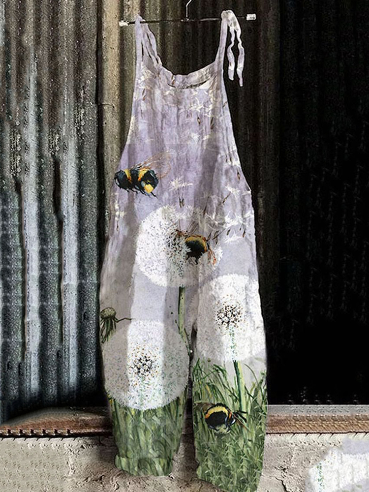 Women's Bee And Floral Print Loose Casual Jumpsuit