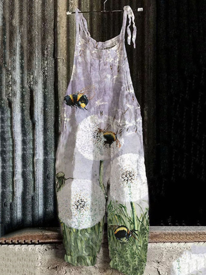 Women's Bee And Floral Print Loose Casual Jumpsuit
