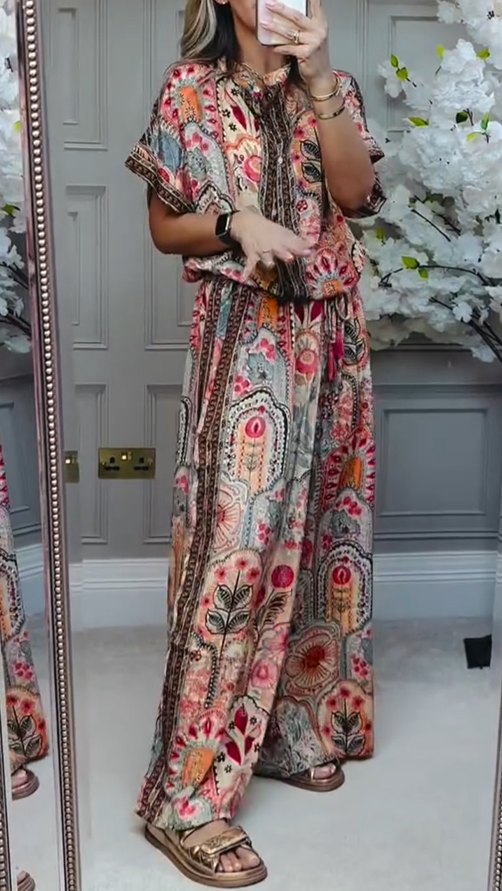 Ladies' Round Neck Printed Loose Casual Suit