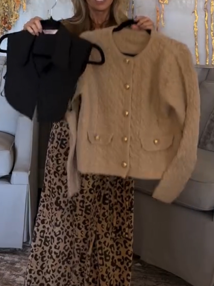 Women Collar Vest+ Knitted Sweater Cardigan Casual Set