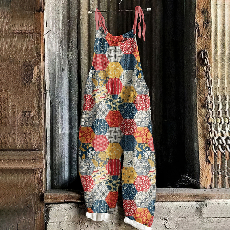 Vintage Flowers Print Casual Jumpsuit