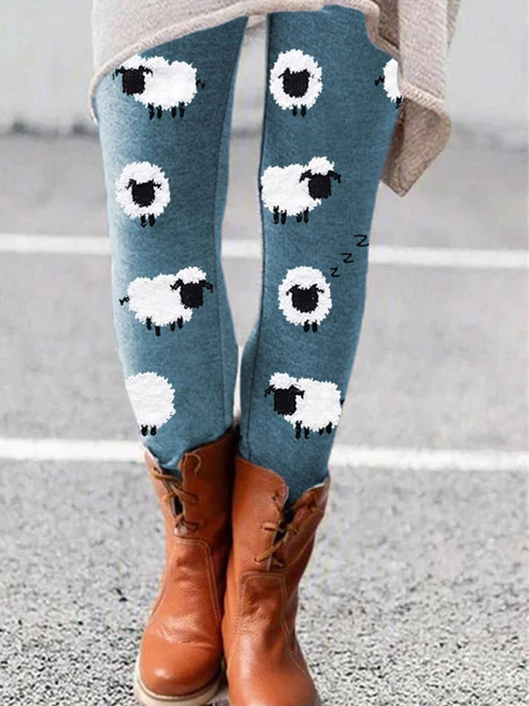 Women's Cute Plush Sheep Print Leggings