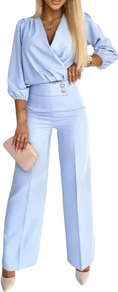 Women's solid color v-neck two-button 2-piece trouser suit