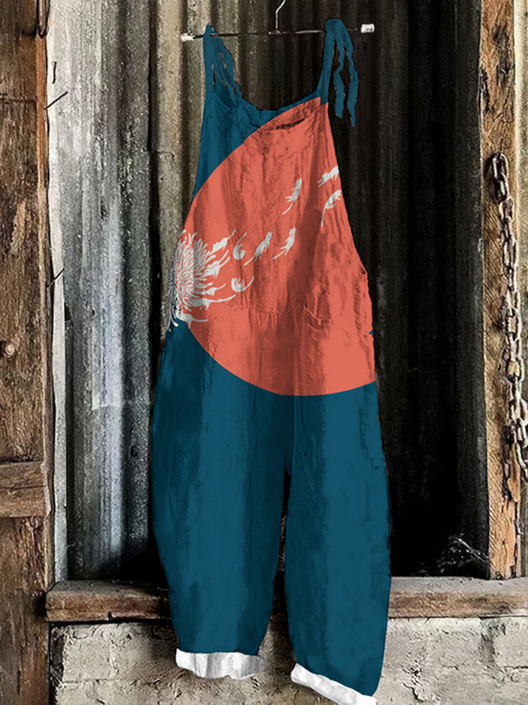 Abstract Creative Dandelion And Cat Painting Art Print Loose Casual Jumpsuit
