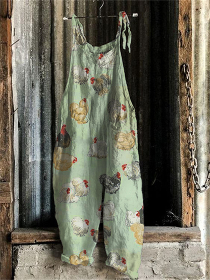 Vintage Chicken Pattern Loose Fit Jumpsuit