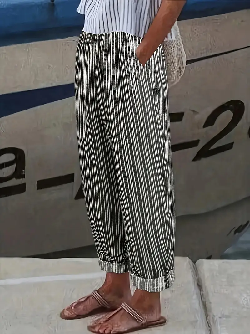 Women's Lightweight Breathable Striped Tapered Pants