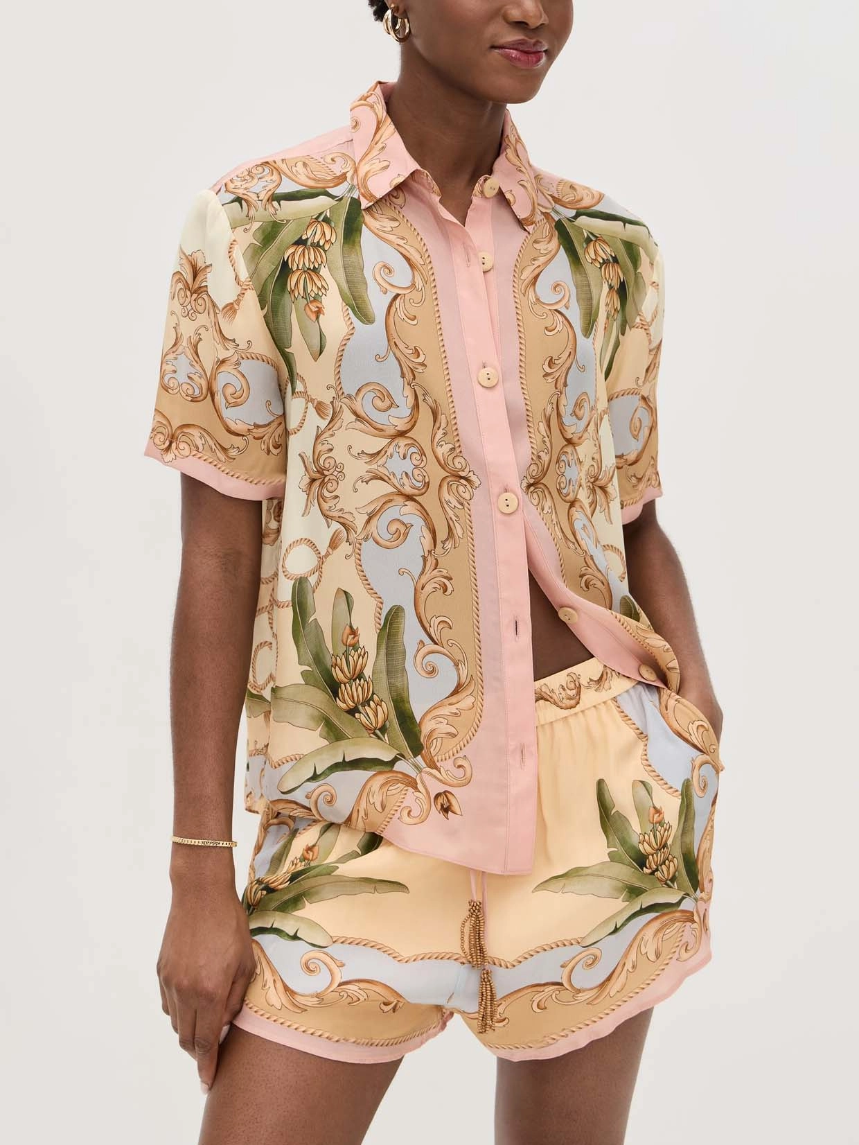 Exquisite Satin Unique Plant Flower Print Loose Wide-Leg Pants