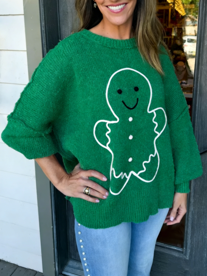 Cute Cookie Pattern Patchwork Sweater for Women