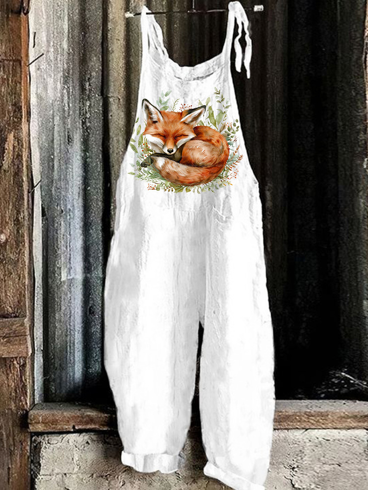 Farm Style Fox Print Casual Jumpsuit