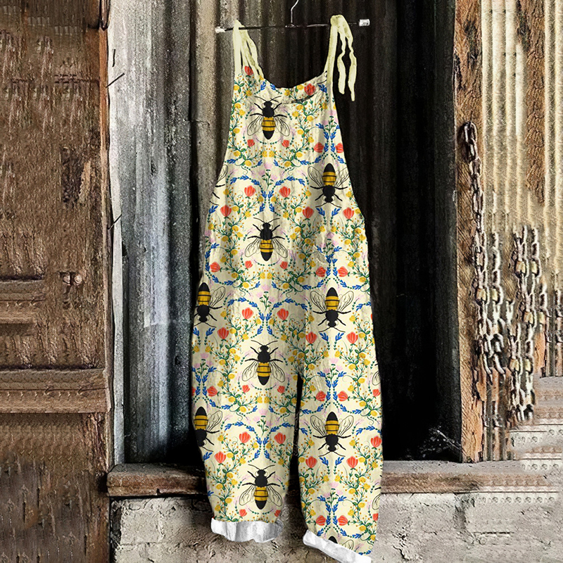 Bee Print Loose Casual Jumpsuit