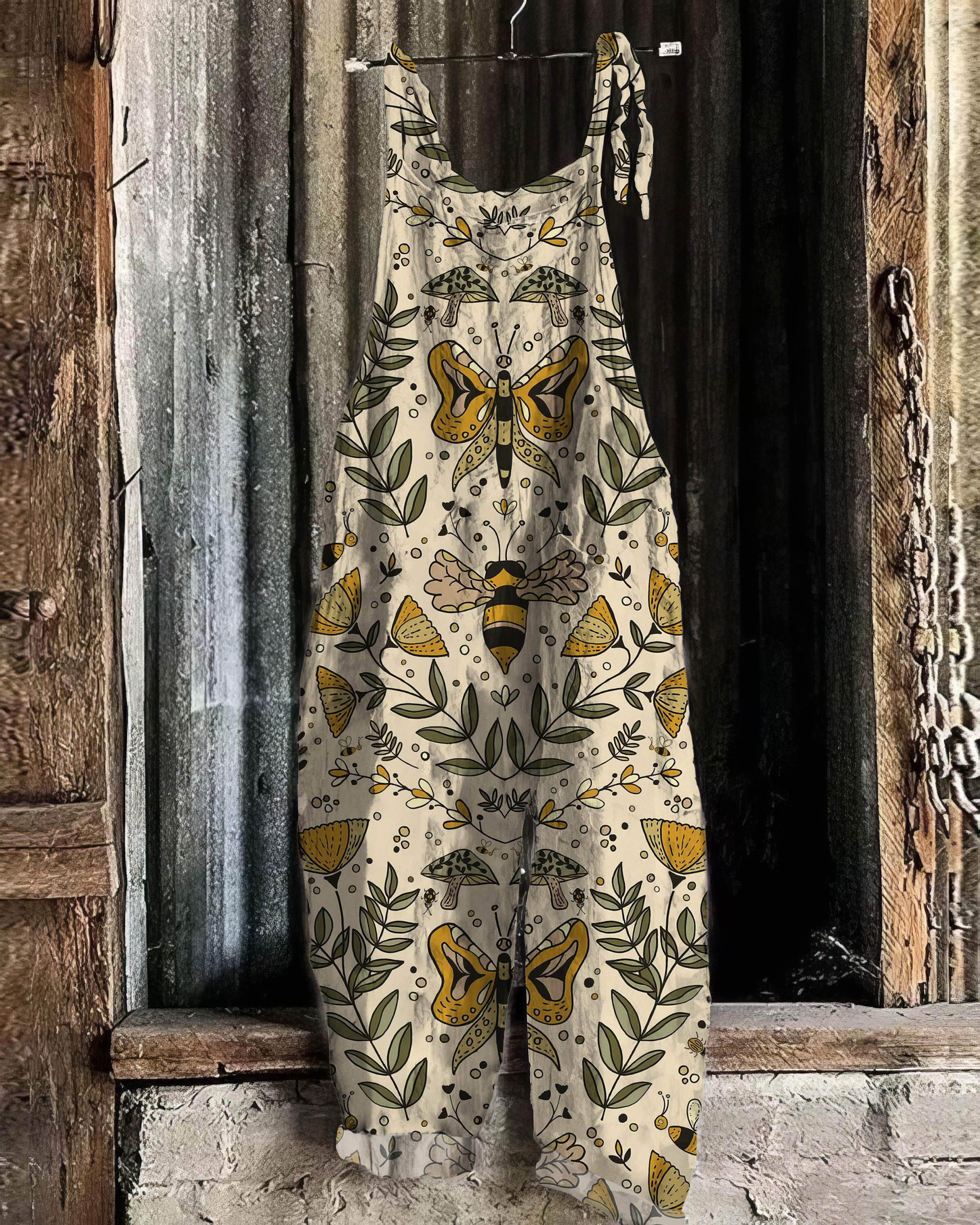 Bees and Moths Pattern Casual Jumpsuit