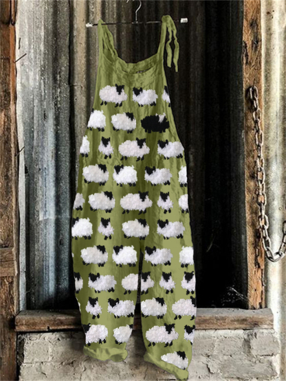 Vintage Fuzzy Sheep Fleece Pattern Jumpsuit