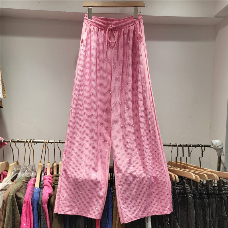 Ladies' Collar Hot Pressed Diamond Splicing Top+ Pants Casual Set+Tube Top Three-piece set