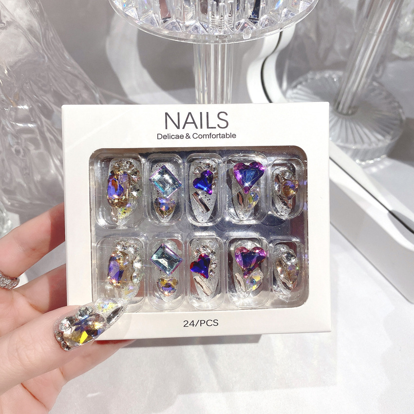 24 pieces of nail art fake nails wear nails ins pure desire wind flash diamond nail patches wear nail big diamond nail patches
