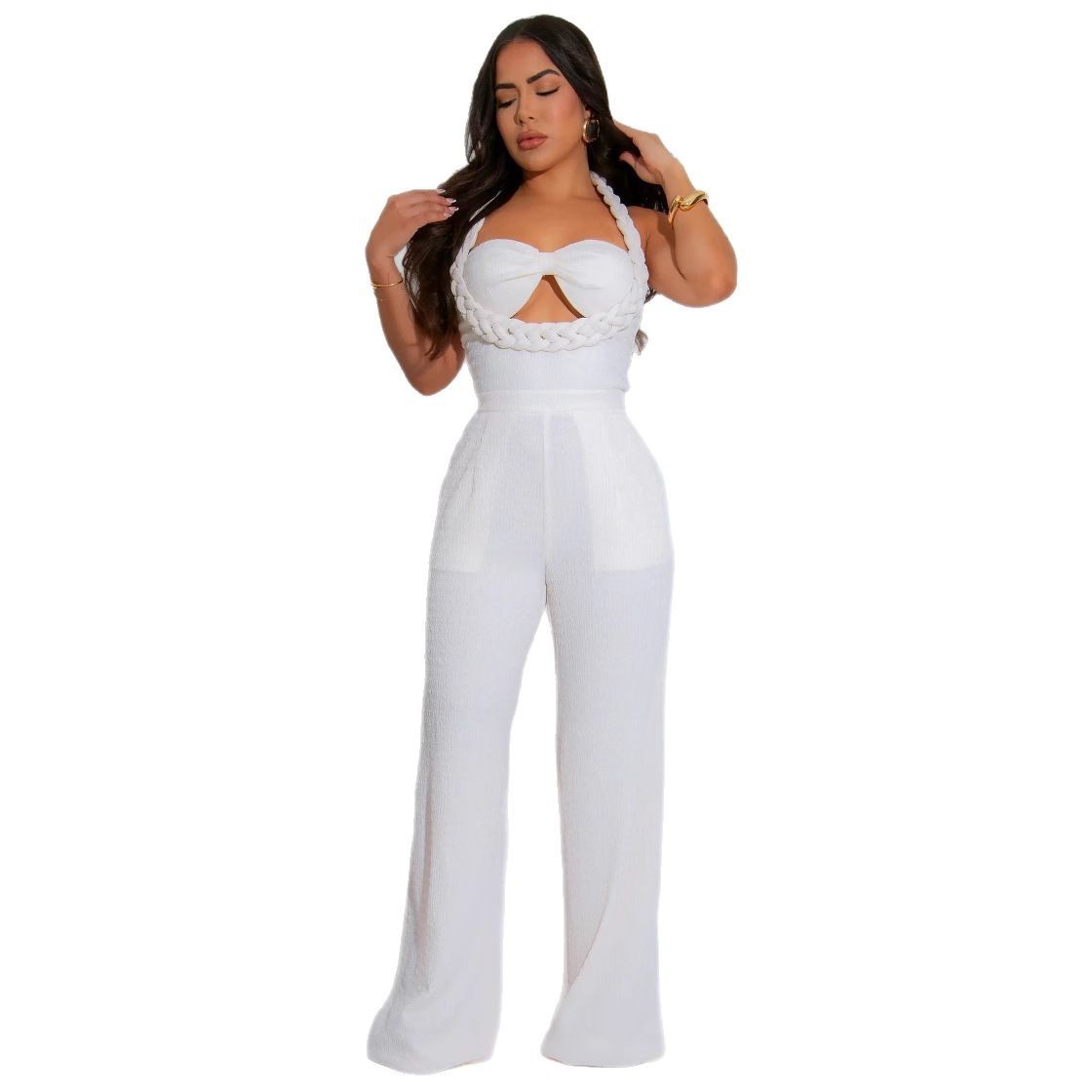 Ladies Neck Hanging Patchwork Solid Color Sexy Temperament Casual Jumpsuit