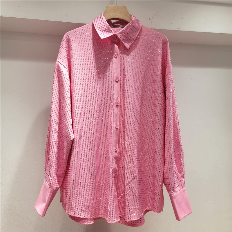 Ladies' Collar Hot Pressed Diamond Splicing Top+ Pants Casual Set+Tube Top Three-piece set