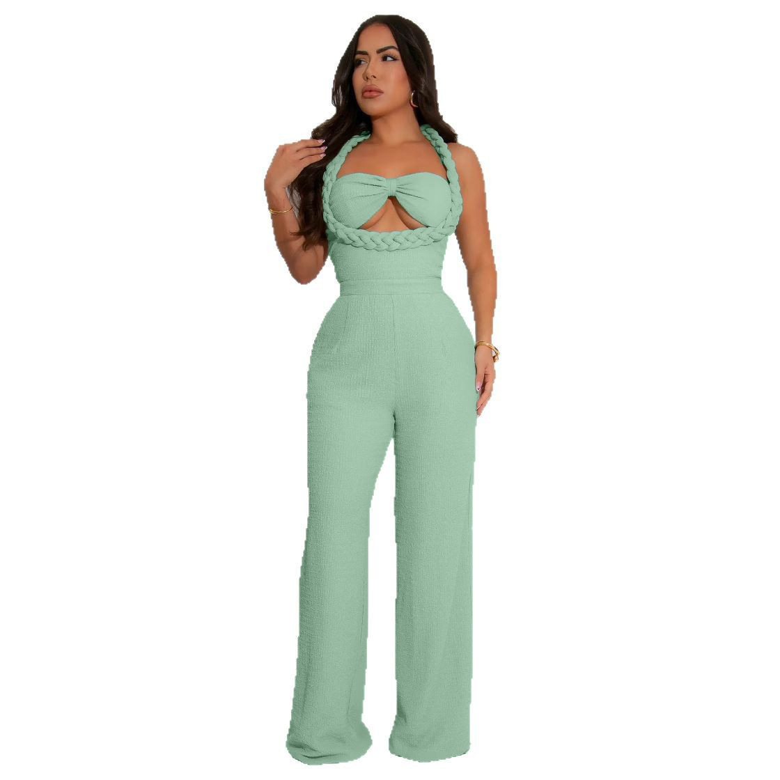 Ladies Neck Hanging Patchwork Solid Color Sexy Temperament Casual Jumpsuit