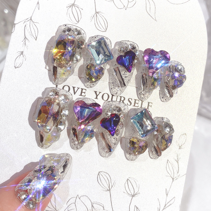 24 pieces of nail art fake nails wear nails ins pure desire wind flash diamond nail patches wear nail big diamond nail patches