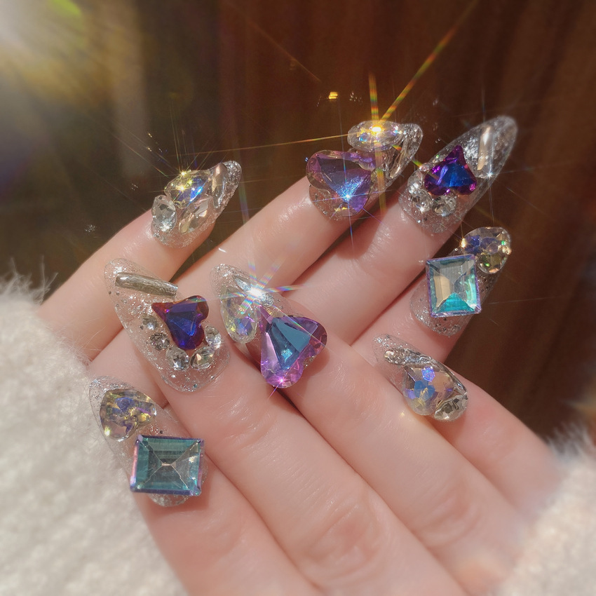 24 pieces of nail art fake nails wear nails ins pure desire wind flash diamond nail patches wear nail big diamond nail patches
