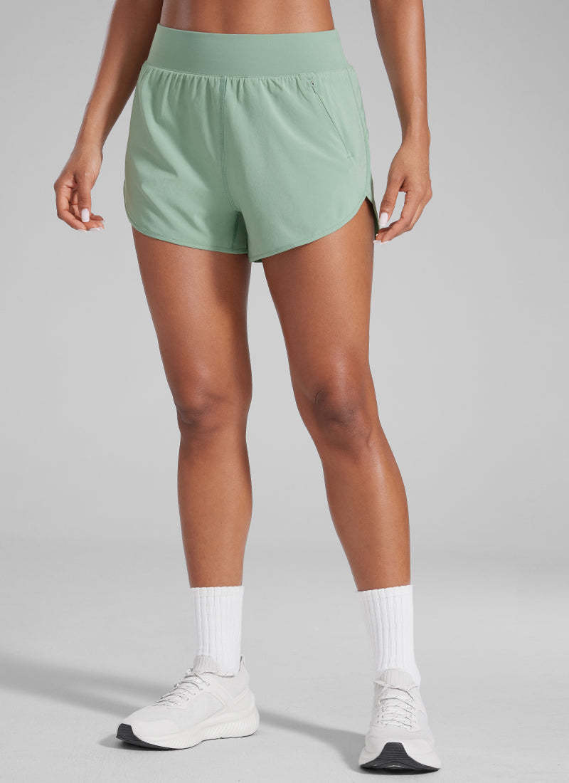 Feathery-Fit Soft High Waisted Dolphin Shorts 3” With Zipper Pockets-1