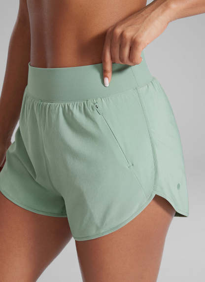 Feathery-Fit Soft High Waisted Dolphin Shorts 3” With Zipper Pockets-1