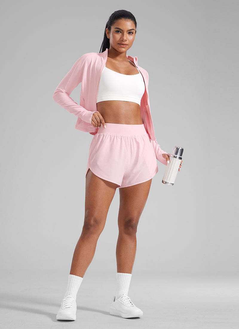 Feathery-Fit Soft High Waisted Dolphin Shorts 3” With Zipper Pockets-1