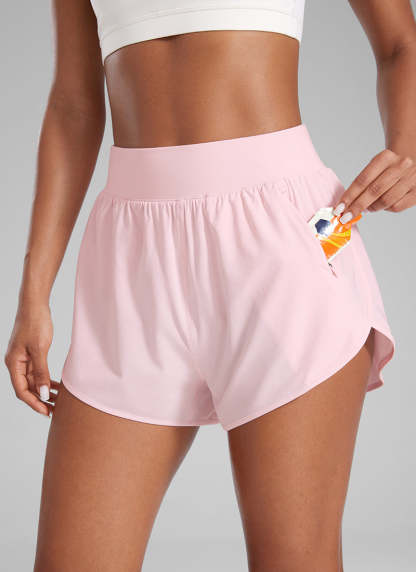 Feathery-Fit Soft High Waisted Dolphin Shorts 3” With Zipper Pockets-1