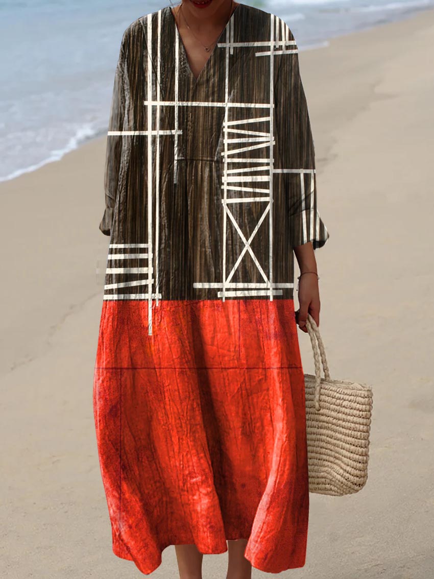 Women's Abstract Pattern Art Print Cotton Dress