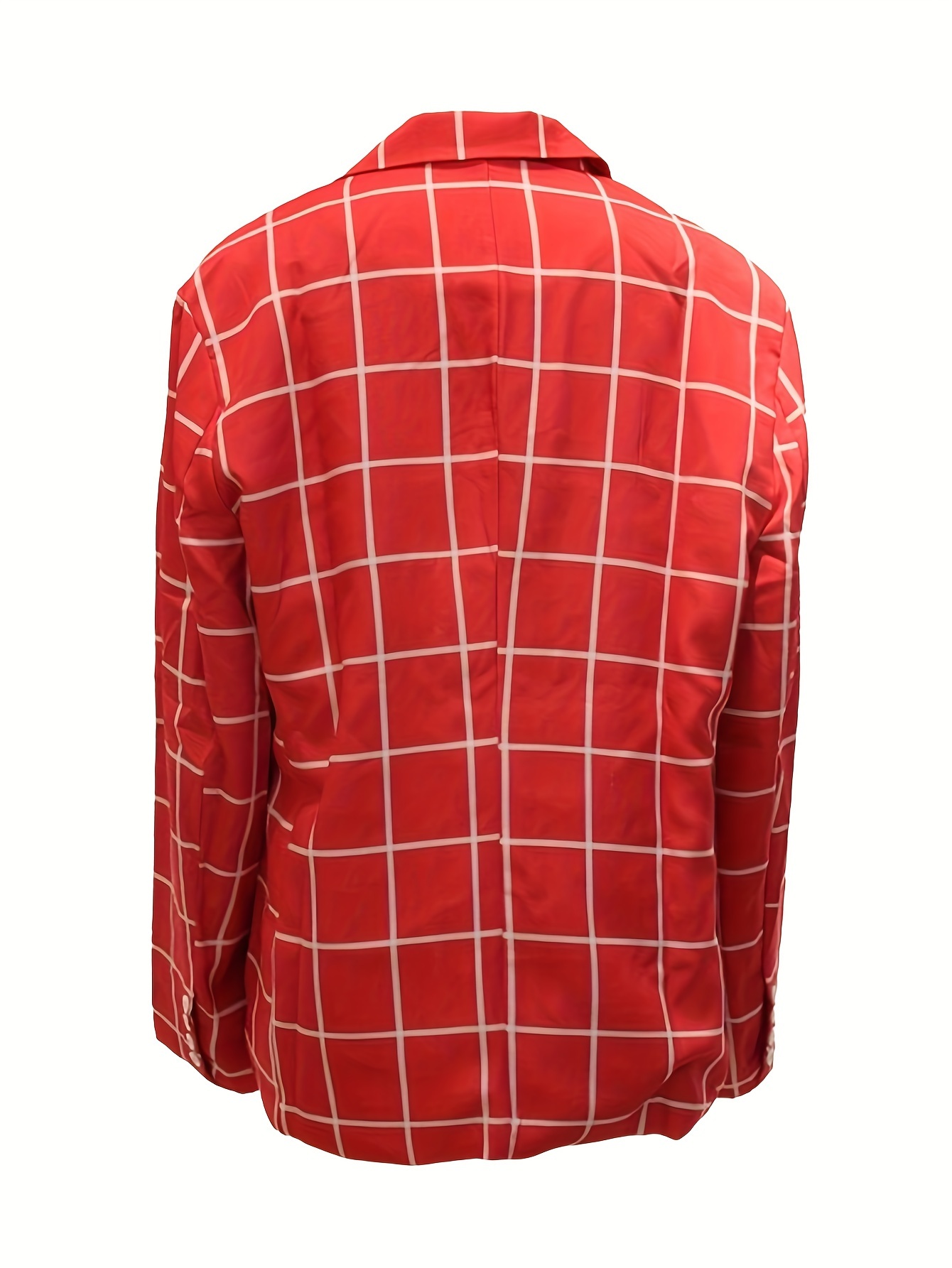 Men's Casual Windowpane Suit, Red & White Checkered Pattern Blazer, British Gentleman Grid Print Jacket, Lightweight Business Style