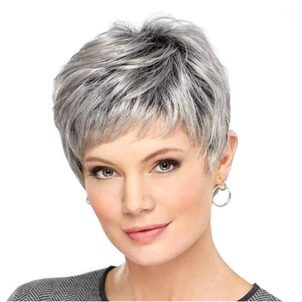 Human Hair Wig Short Straight With Bangs Dark Gray Soft Party Women Capless Brazilian Hair Women's Grey 8 inch Party / Evening Daily Daily Wear 2024 - $61.99 –P7
