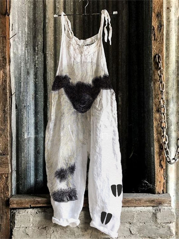 Blacknose Sheep Art Paw Prints Linen Blend Jumpsuit
