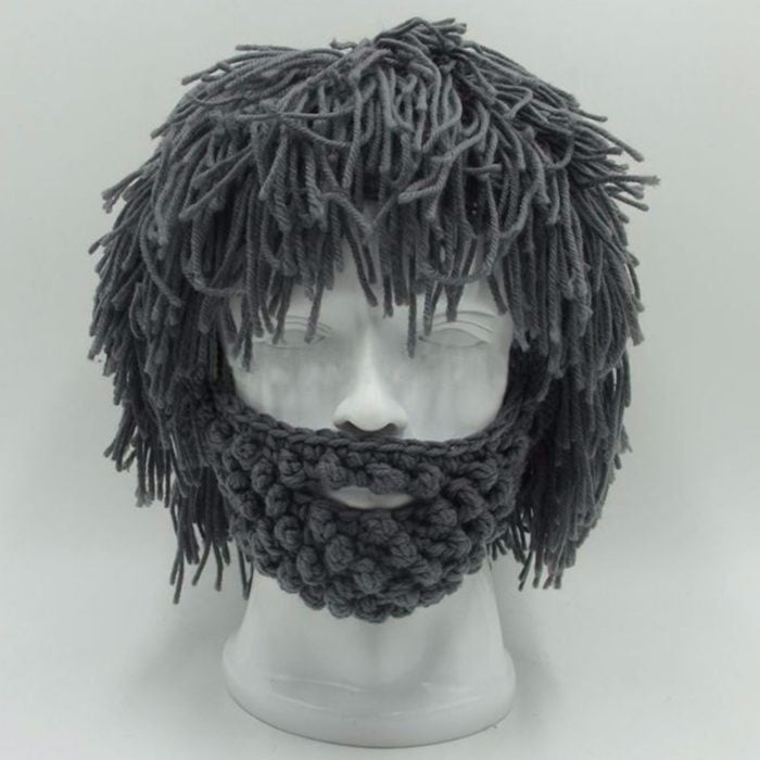 Handmade Punk Style Beanie with Attached Straight Hair Wig and Knitted Beard – Funny Winter Hat with Hair & Beard for Men | 🎁Buy 2 Get Free Shipping